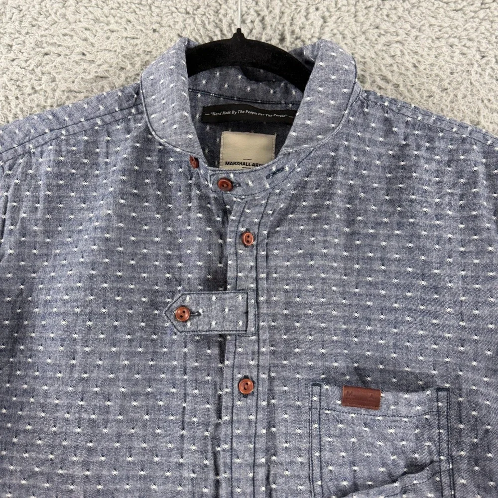 Marshall Artist Button Down Shirt Mens Medium Blue Dobby Dot Modern Fit LS